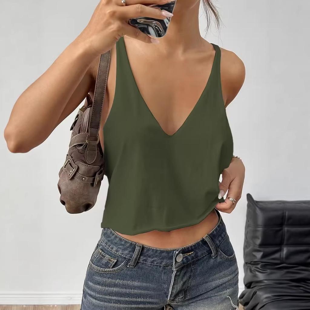 Sommer-Halstuch-Top mit tiefem V-Ausschnitt für Damen, kurzer Schnitt, durchsichtig, ärmellos, Unterhemd