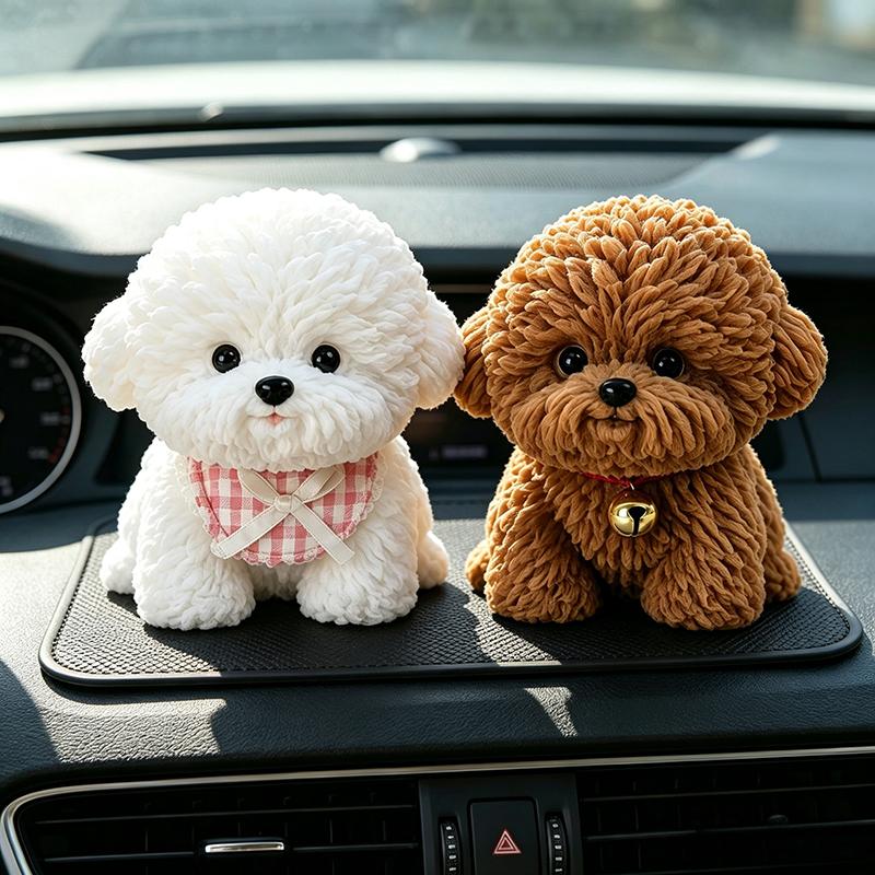 3D Car Teddy Dog Figurine Lifelike Simulation Decor With Anti-Slip Pad Cute Auto Dashboard Ornament for Pet Lovers Gift