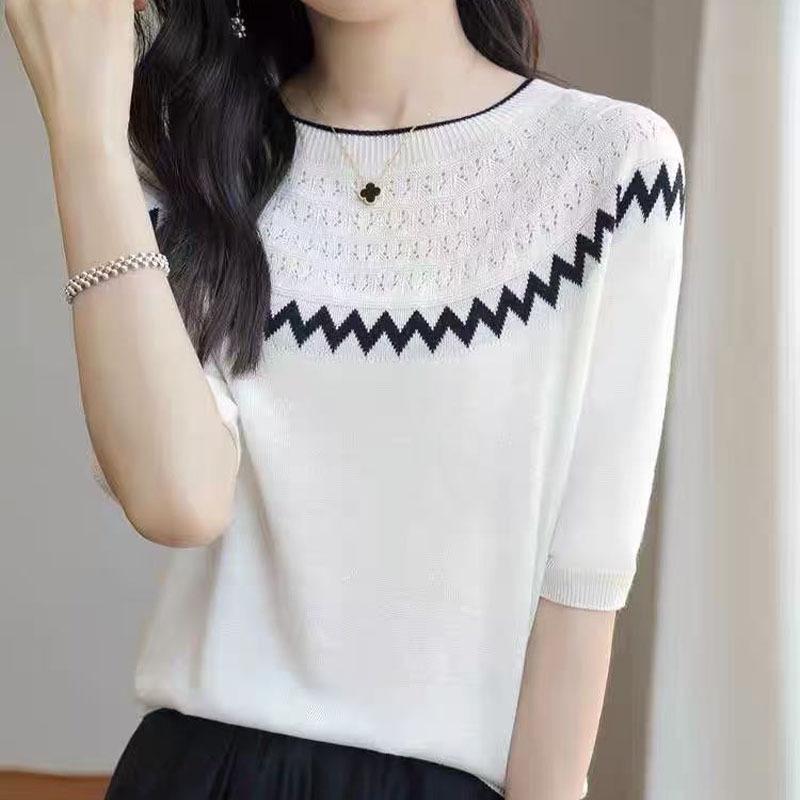 Spring 2026 Women's Merino Wool Hollow Knit Short Sleeve Top