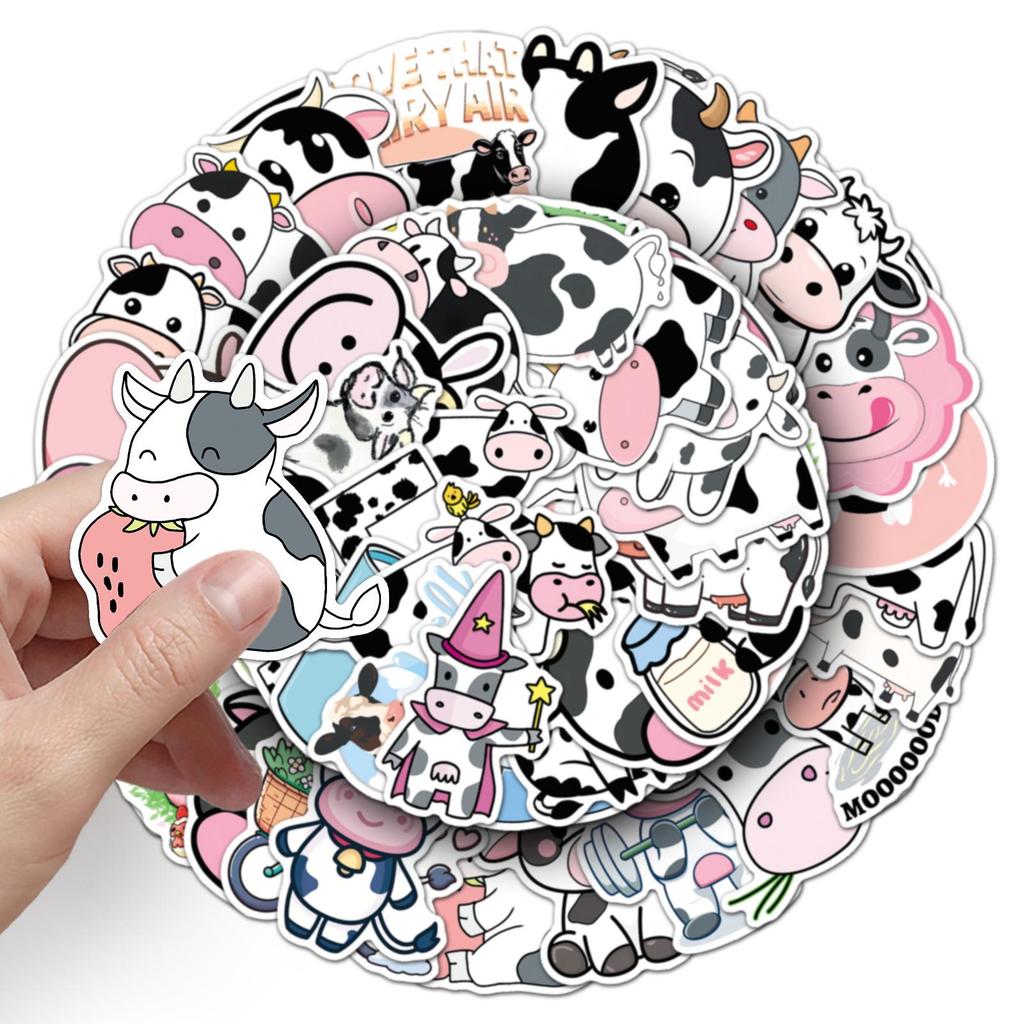 50PCS Cow Graffiti Stickers: Cute Cartoon Animal Decorations for Phone Cases, Water Bottles, and Notebooks.