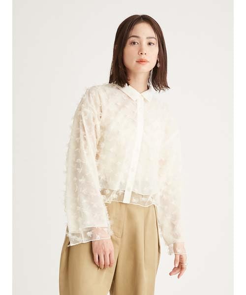 Emi Flower Tulle IVR Women's Blouse, 13WFB251046,