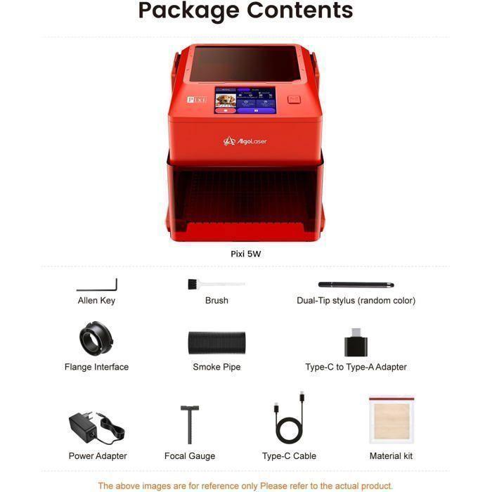 Graveur Laser 5W avec Écran Tactile 3,5" AlgoLaser Pixi Haute Précision Machine de Gravure Laser Pour Bois/Métal/Verre Etc Noir