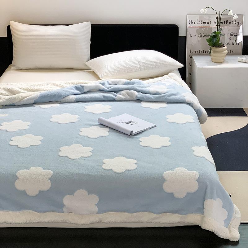 Sweet Ins-style Bow Blanket Thickened Lamb Fleece Home Nap Blanket Sofa Office Desk Autumn Winter