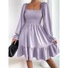 Abito da donna semplice scollo quadrato cucitura parallela in crepe corpo orlo arricciato abiti primavera estate