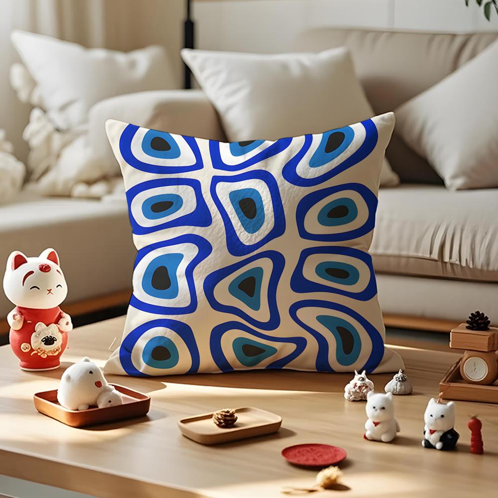 Blue Bauhaus Cushion Cover Silky Short Plush Invisible Zipper Dustproof Sofa Pillow Case for Home Decor