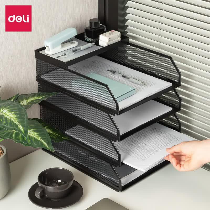Deli 3-Tier Metal Mesh Desktop File Organizer A4