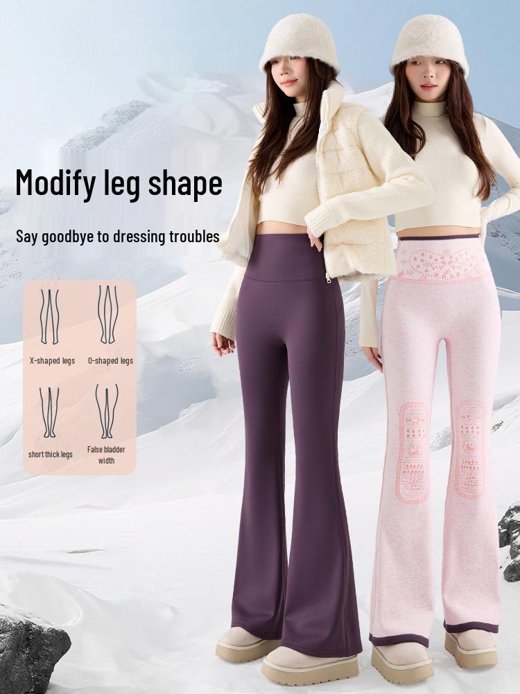 High-Waisted White Shark Pants: Fleece-Lined, Flared, Slimming, and Versatile for Autumn and Winter