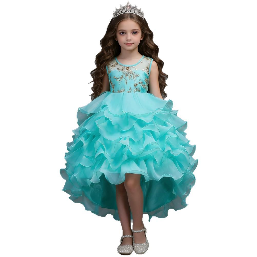 European & American Embroidered Princess Formal Dress for Girls - Wedding Long Train Dress