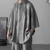 Camicia Oversize Vintage Stile Giapponese Estiva Uomo Casual Larga con Cappuccio Blusa All-Match Moda Streetwear Abbigliamento