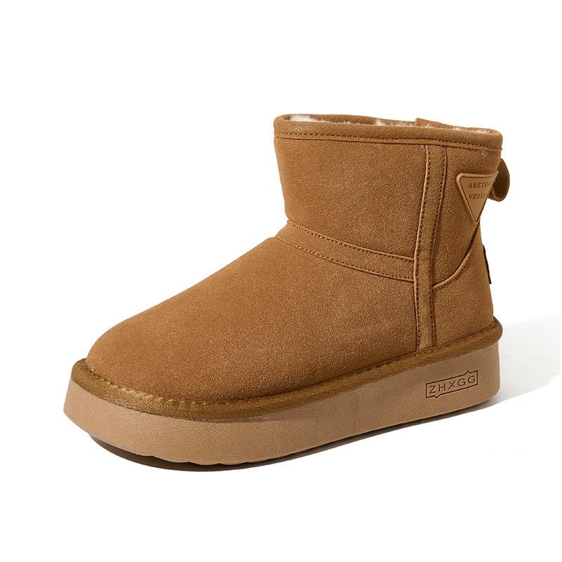 Women's Large Size Soft Sole Heightening Winter Warm One Foot Stirrup Fur One Anti-slip Snow Boots Plush Lined Ankle Boots Outdoor Sports Cotton Boots