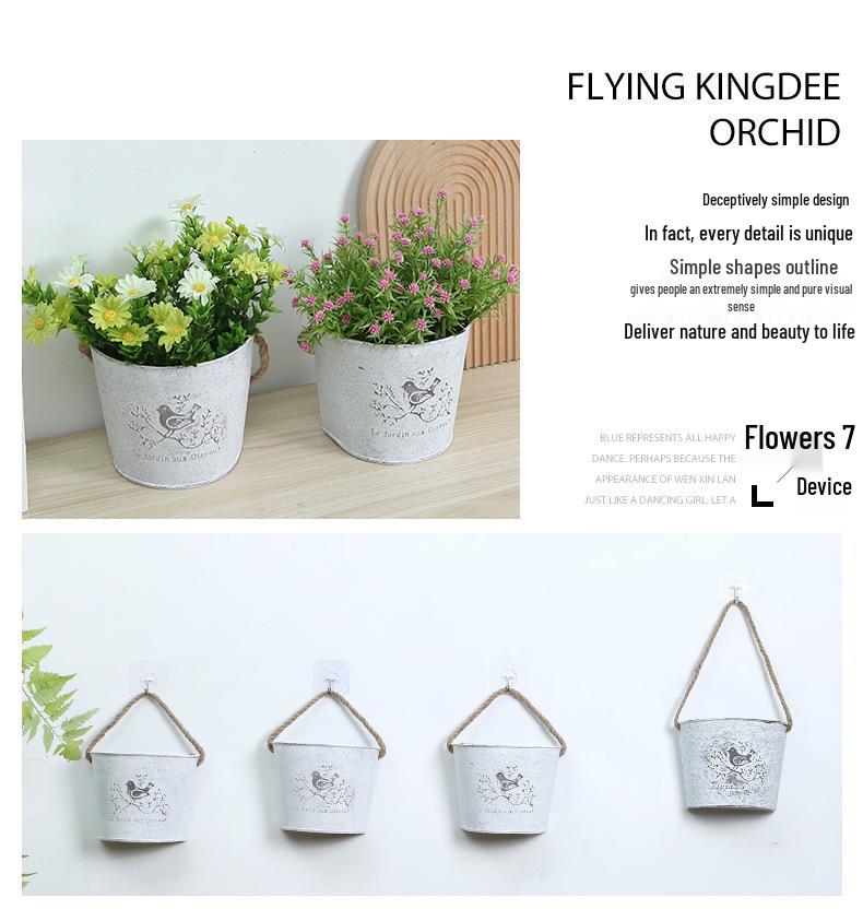 American Country-Style Wrought Iron Wall-Mounted Flower Pot for Creative Dried Flower Decor