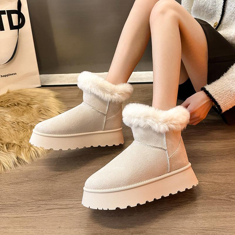 Large size autumn and winter new thick-soled heightening snow boots women's shorty Le suede waterproof, non-slip and warm cotton