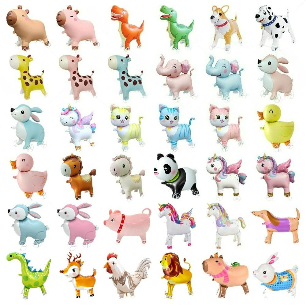 16pcs Cute Walking Animal Foil Balloons with Wheels Walking Wheels Elephants Dinosaurs Lions Rabbits Children's Toy Balloons