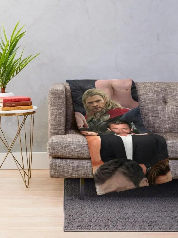 Chris Hemsworth Collage Throw Blanket Microfiber Fabric Double-Sided Blanket Sofa Blanket With Tassels
