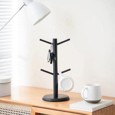 Bamboo Cup Holder Tree 6 Hooks Coffee Mug Rack Non-Slip Coffee Cup Stand Easy Install Mug Organizer Stand for Kitchen Counter