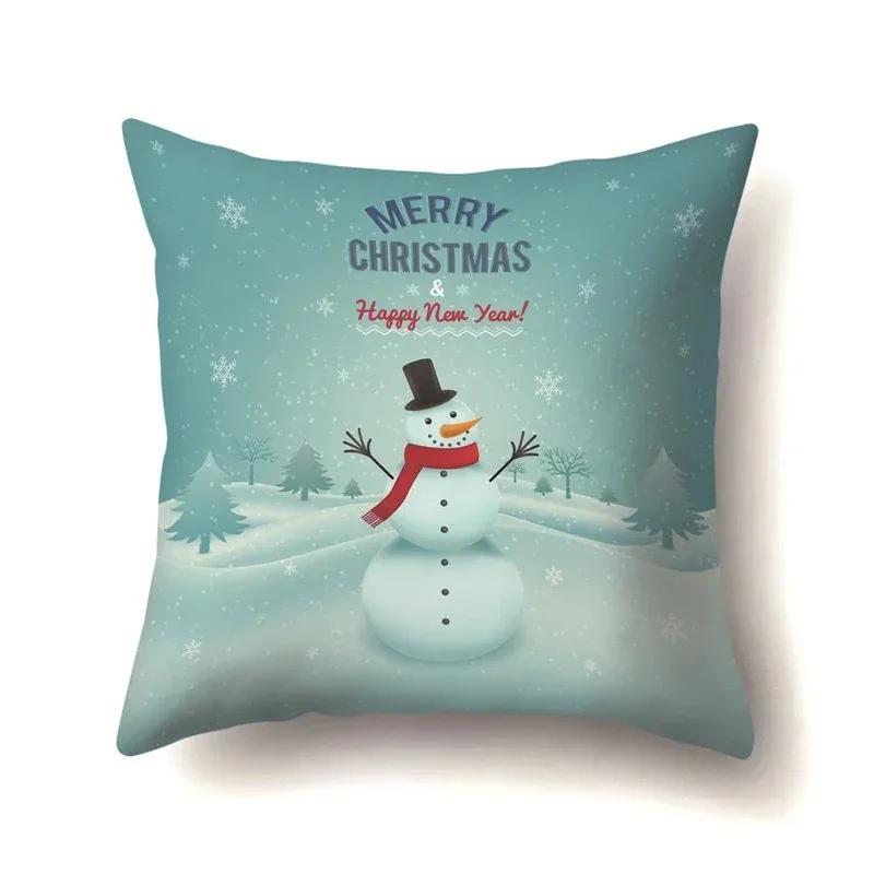 Christmas Snowman Printed Sofa Decorative Cushion Cover Pillow Pillowcase Polyester Throw Pillow Home Decor Pillowcover