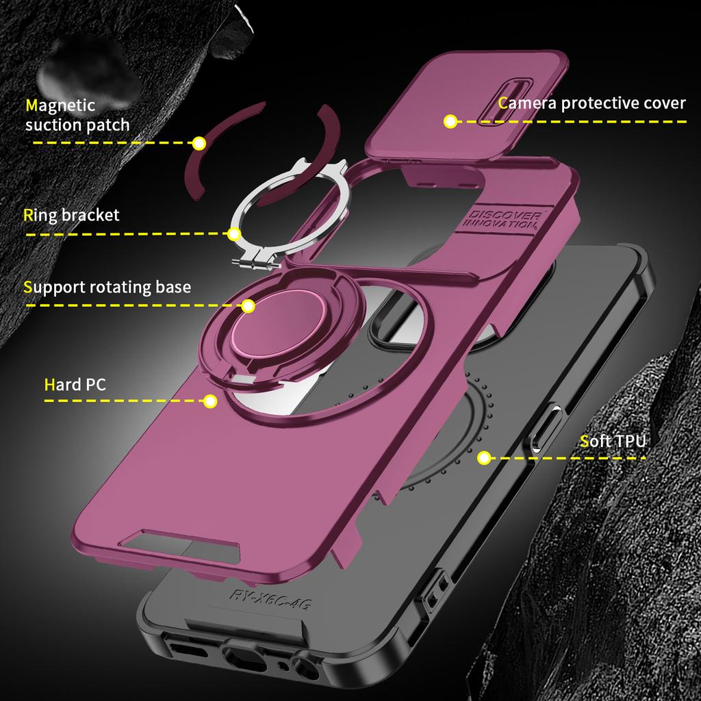 Magnetic Metal Ring Stand Armor Case For Honor X7c X7d 200 400 Smart 5G Slide Push Window Lens Protection TPU Plastic Back Cover