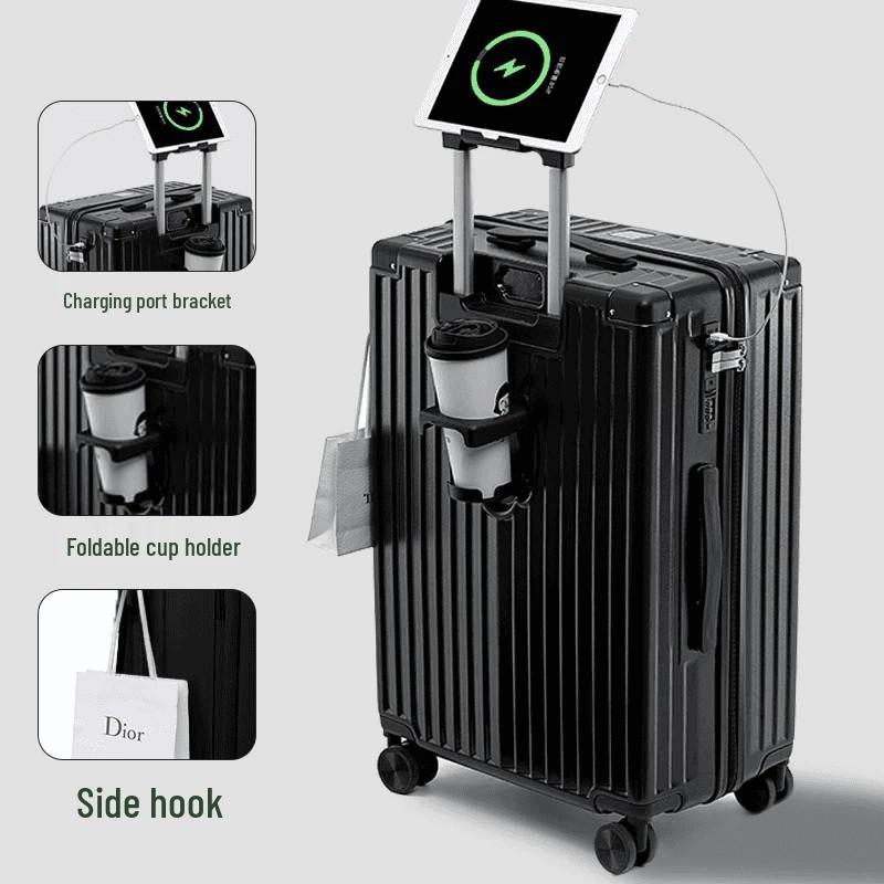 24 Aluminum Suitcase with Combination Lock - Large Capacity Trolley for Men, Women, and Students, 20 Carry-on with Leather Accents 20-inch