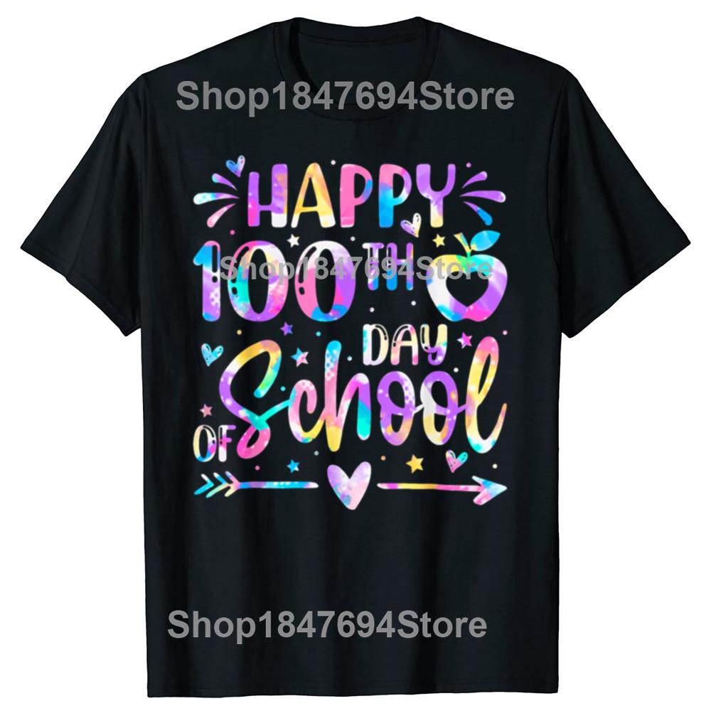 Funny Happy 100th Day Of School  Rainbow 100 Days 100% Cotton T-shirts Men Casual Tshirt Loose Oversized Streetwear T Shirt