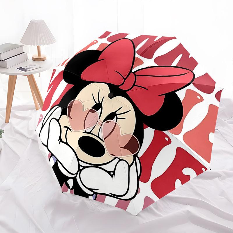 Minnie Mouse Heart Themed Automatic Opening and Closing Umbrella, Brightly Colored 8-rib Portable Umbrella, Suitable for Men and Women, A Perfect Gift