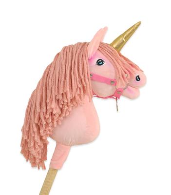 Hobby Horse Unicorn On a Stick, Small Pink with Pink Mane and Golden Horn