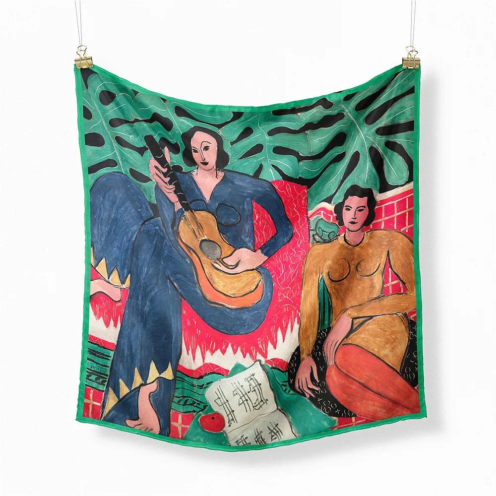 Oil Painting Twill Silk Scarf Women Bandana Foulard Female Headbands Neck Kerchief Fashion Print Square Scarves