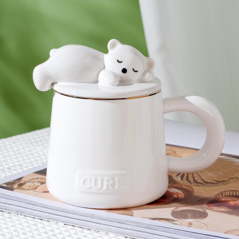 Niedlicher Bär Keramiktasse Geprägte Tasse Büro Kaffeetasse Paar Wasserbecher Haushalt Hochwertige Tasse 390ML