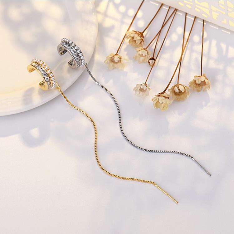 Clip d'oreille Câble d'oreille Chaîne à pampilles Tempérament Boucles d'oreilles Style Fille Hot Doux et Cool