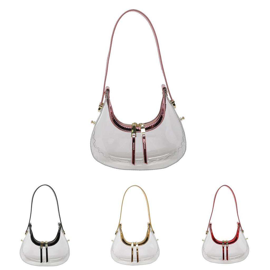 Transparent Handbag Women Summer Fashion Crescent Bag Zipper Closure Travel Bags