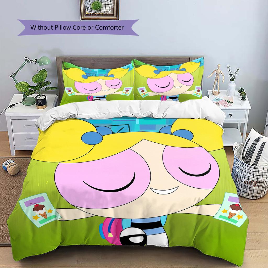 Cute Powerpuff Girls Printed Bedding Set Duvet Cover Pillowcase No Filler, Soft Home Bedroom Decor, Perfect Gift for Fans.chl