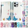 Coloured Drawing Wallet Case for Samsung Galaxy A22 A32 A41 A42 A50 A51 A52 A70 A71 A72 Stand Card Slots Strap Flip Phone Cover