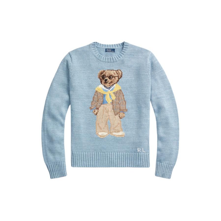 Polo Ralph Lauren SS24 Bear Embroidered Crew Neck Loose Fit Knit Sweater Women sweater Blue WMPOSWENC020874-450