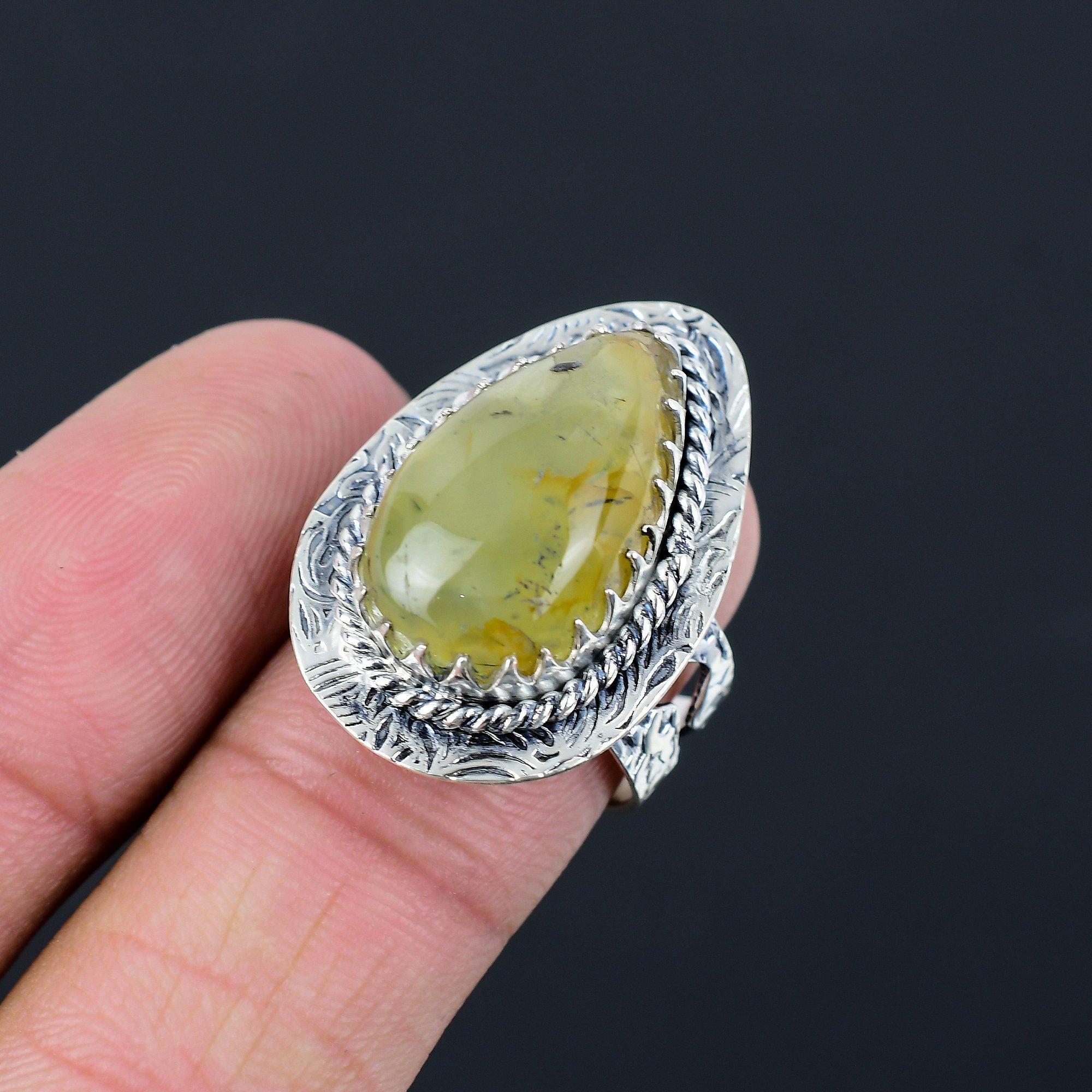 Moss Prehnite Gemstone Statement Elegant Promise Engagement Ring 925 Silver US 7 7