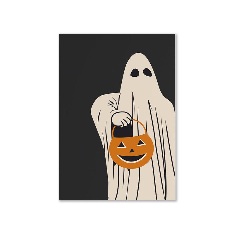 Halloween Gallery Spooky Ghost Poster Drinking Skeleton Art Print Scary Pumpkin Canvas Painting Wall Picture Living Room Decor