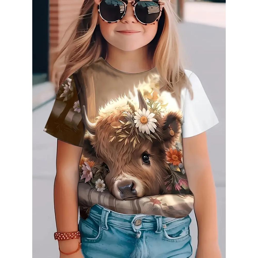 New summer girls short-sleeved T-shirt animal 3D digital printing trend casual loose tops