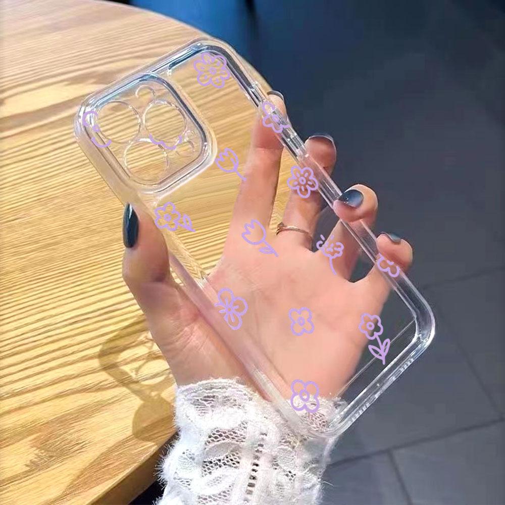 Purple Flower Line Art Pattern Phone Case for Xiaomi Redmi Note 15 14 13 12 11 10 9 8 Pro Plus Soft Shockproof Protective Cover
