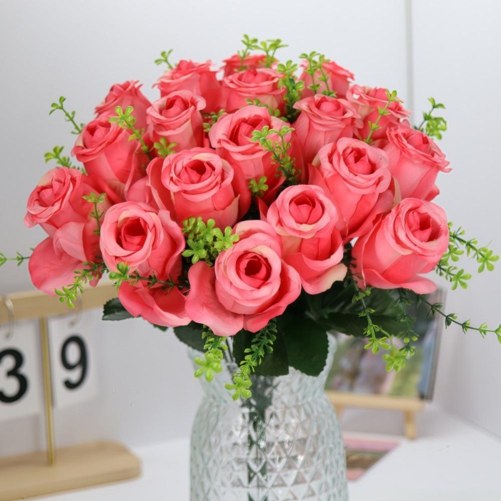 18 Heads Real Happy Flower Mini 9 Colors Natural Simulated Rose Photography Photo Gift Crystal Grass Bouquet Home Decorative