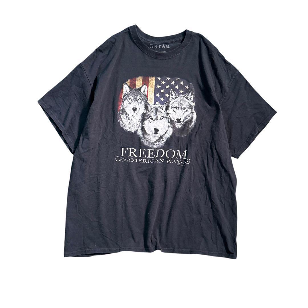 

[USED] 7TSM25STAR USA Flag Dog Print T-Shirt, Black, Used