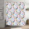 Blue and White Shower Curtain Decorative with Various Patterns including Black White Lighthouses, Red Cardinals, Pink Hogs, Airp