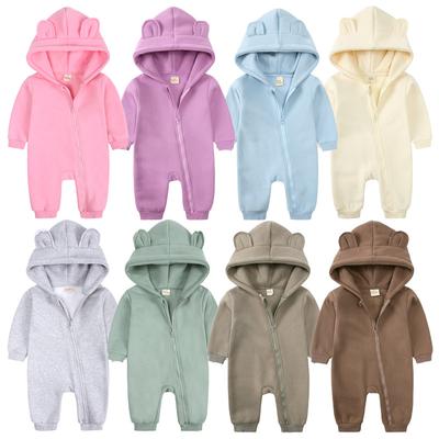 Nieuwe herfst winter baby rompertjes effen kleur baby kostuum jongens jumpsuit overall katoen peuter meisjes hooded kleding