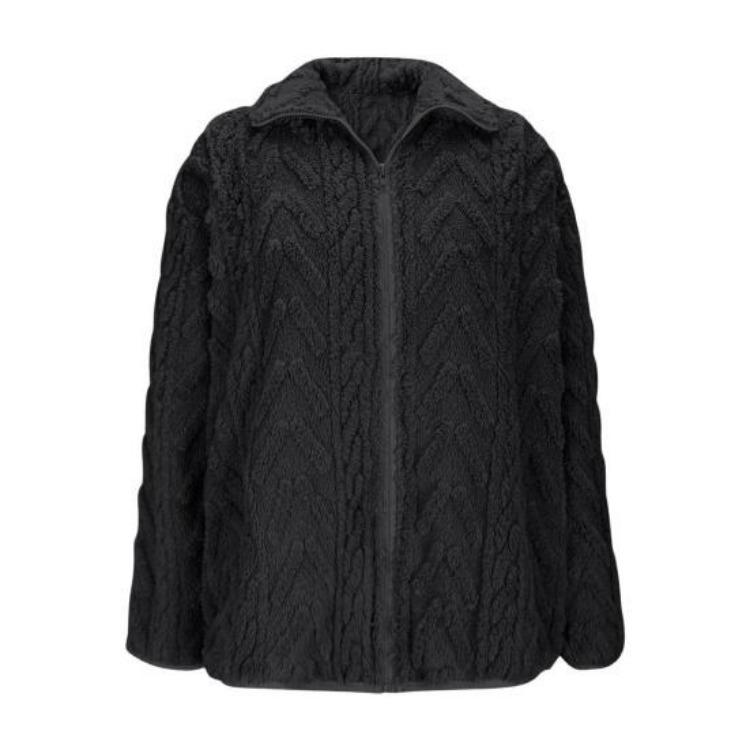 

Women Winter Fleece Jacket Stand Collar Sherpa Coat Long Sleeve Fuzzy Zip Up Casual Outerwear with Pockets Fall Fashion S чёрный
