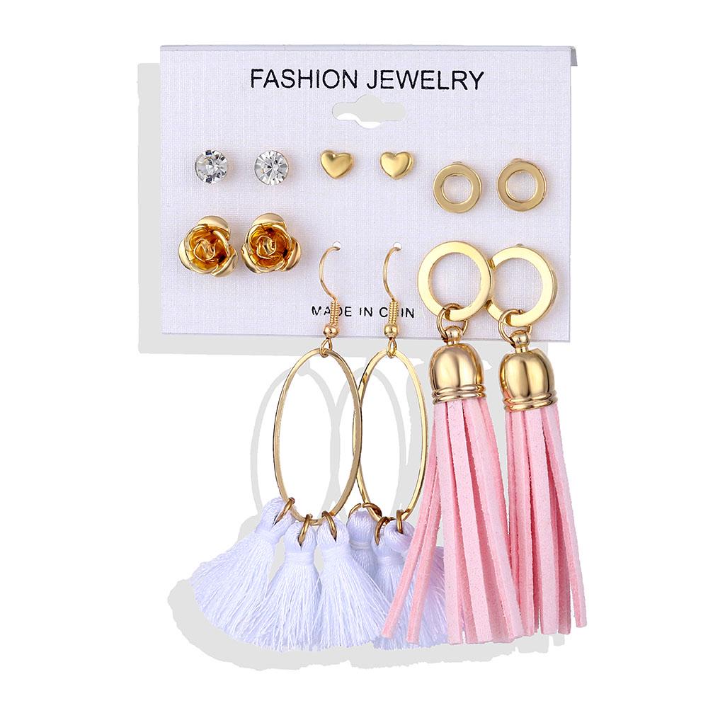 6 Pair/set Shell Earrings For Women Boho Fashion Flower Long Tassel Drop Earring Beach Jewelry Gift