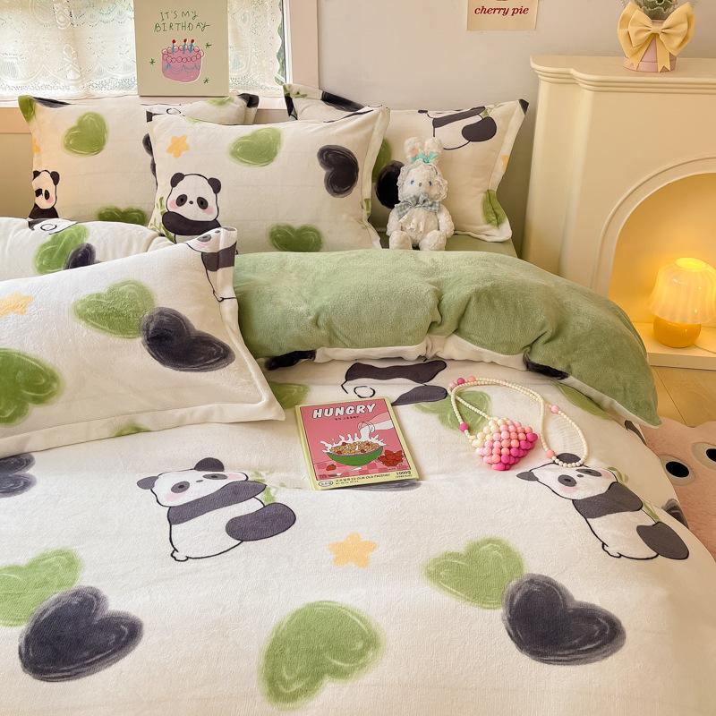 Thickened Milk Fleece Four-Piece Set Cartoon Coral Fleece Quilt Cover Fleece Bedding Flannel Sheets