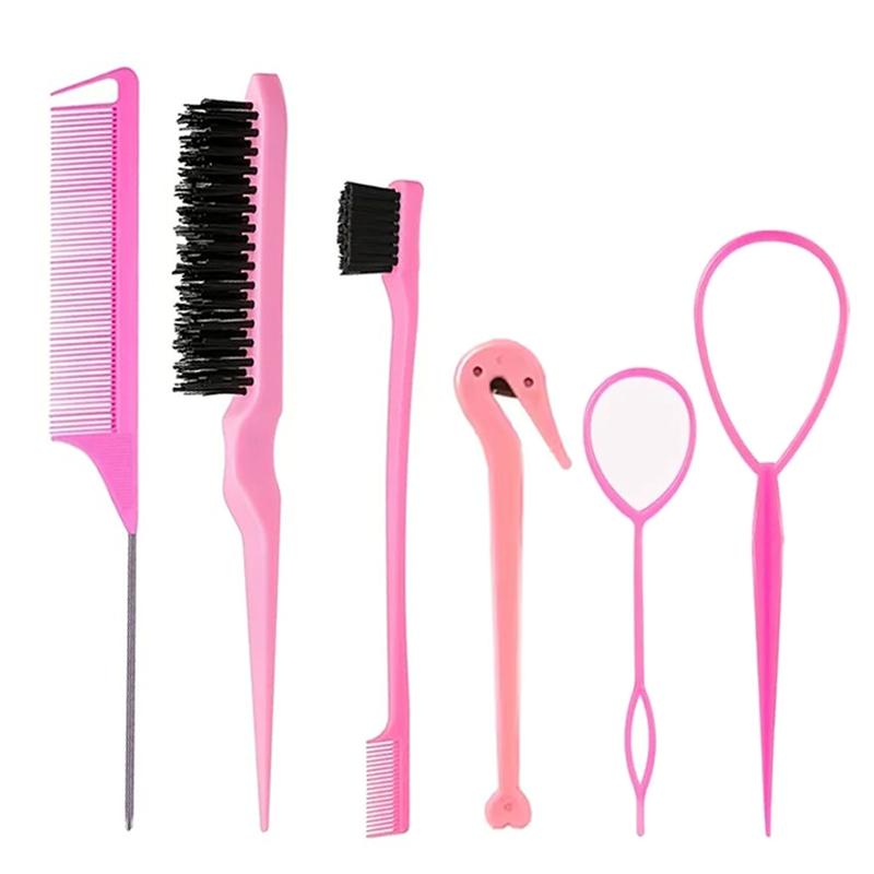 7pcs/set Hair Beauty Accessories Bristle Rat Tail Edge Comb Eyebrow Brush Braiders Ponytail Creator Water Sprayer Styling Set