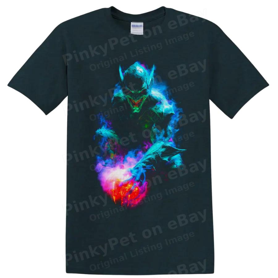 Green Goblin Superhero T Shirt w/ Pumpkin Bomb Neon Graphic Art Glow Tee