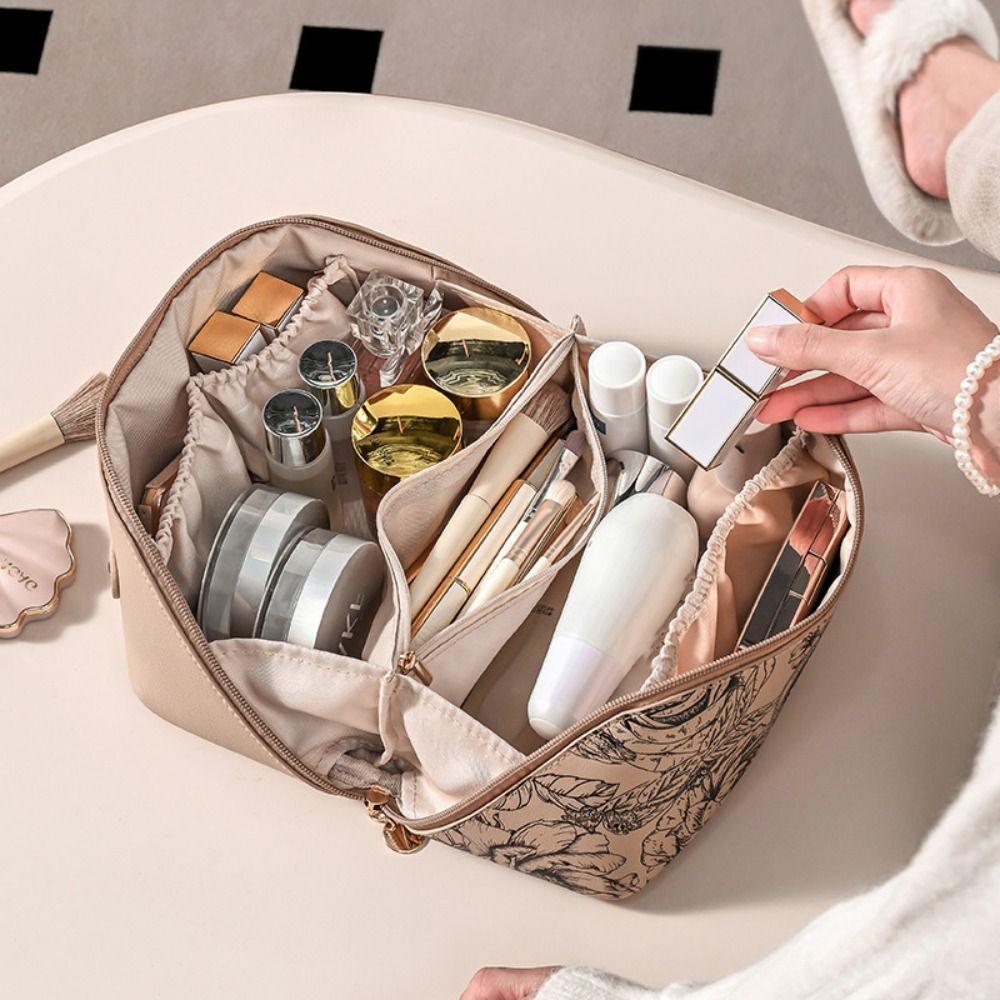 Large Capacity Pu Makeup Pouch Square Storage Toiletry Bag Retro Pillow Cosmetic Bag Travel