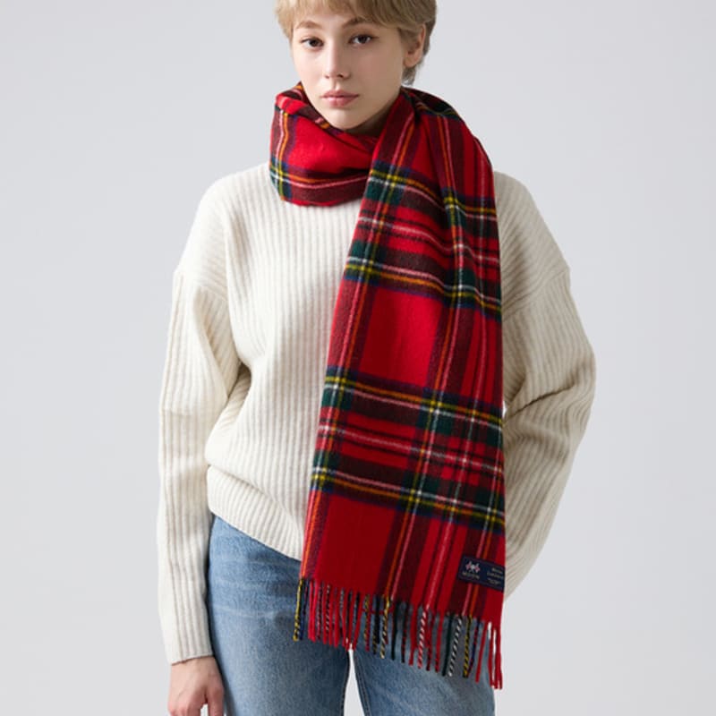 ABRAHAM MOON Merino Wool Shawl Muffler 50cm - Royal Stuart