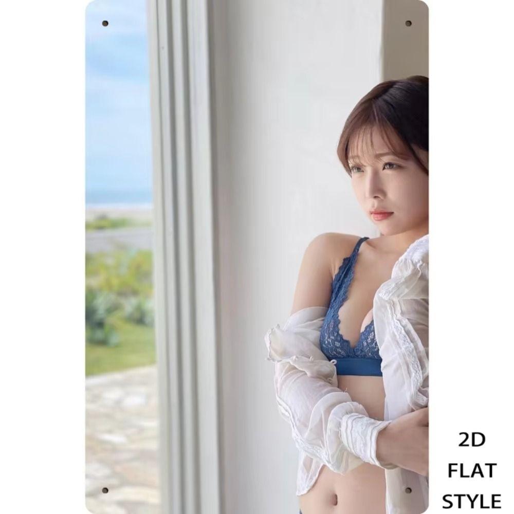Metal Poster Girl At White Curtain Bathroom Delicate Style Tin Sign Home Decor Wall Art 20x30 Cm