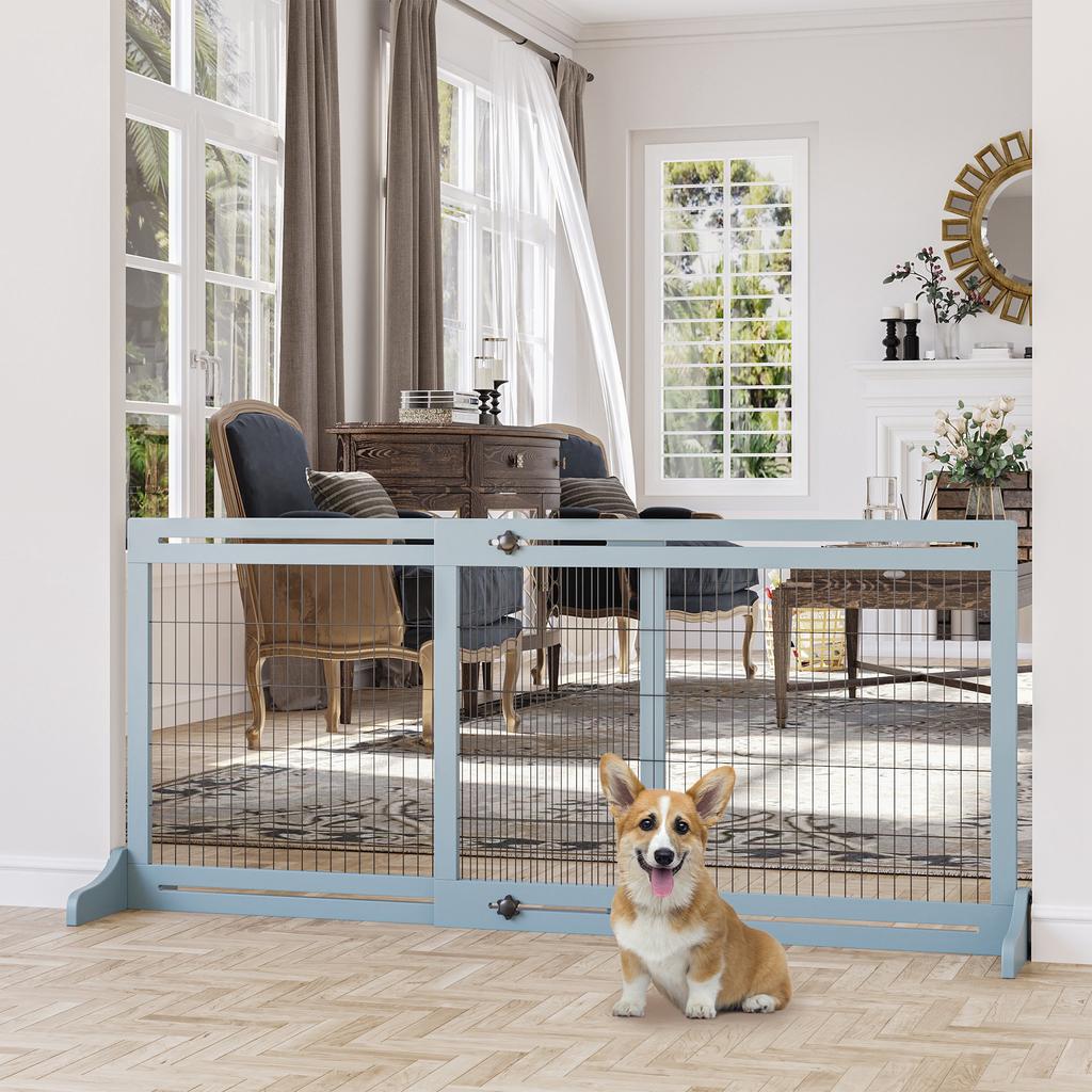 Freestanding Dog Gate, Foldable Pet Fence, Indoor Wood Barrier, Stair Gate with Support Feet, for Doorway, Hallway, Small and Medium Dogs