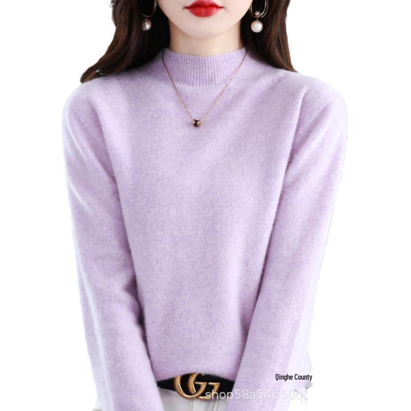 Autumn Winter 100% Wool High-Collar Long Sleeve Loose Knit Sweater Dress